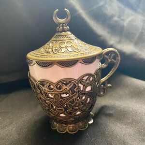 NEW Turkish Coffee Cup Traditional Design Crescent Motif, Porcelain Cup & Saucer
